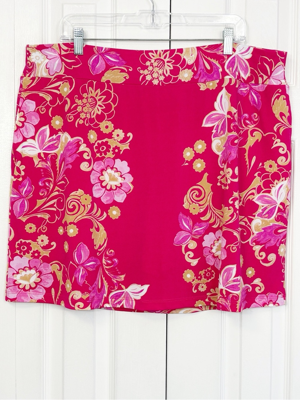 Courtside Social by Susan Graver Pink Floral Liquid Knit Tennis Skort 1X